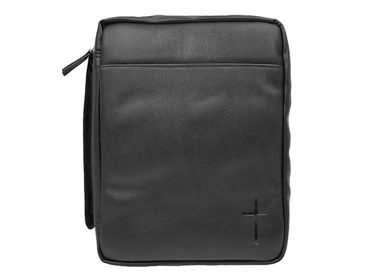 Bible Cover Imitation Leather Cross Black, XL