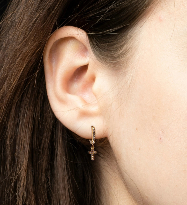 Cross Huggie Hoop Earring