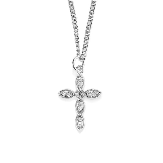 Silver Plated Stone Cross Necklace, 18" Chain