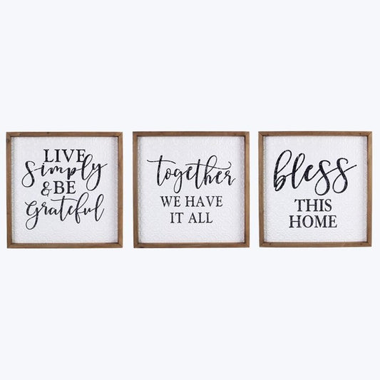 Wood Frame/Embossed Enamel Wall Sign, 3 Assorted