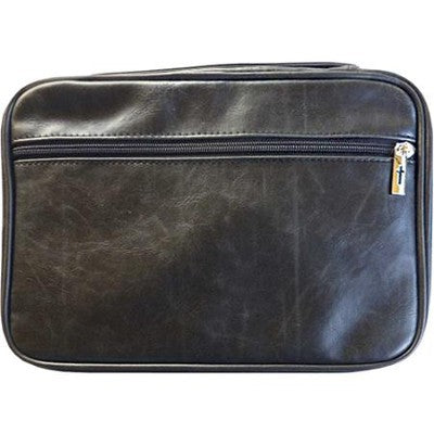 Leather Look Bible Cover, Cross Zipper, Black, XX-Large