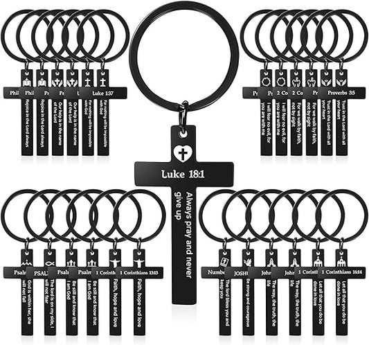 Bible Verse Cross Keychain, Black