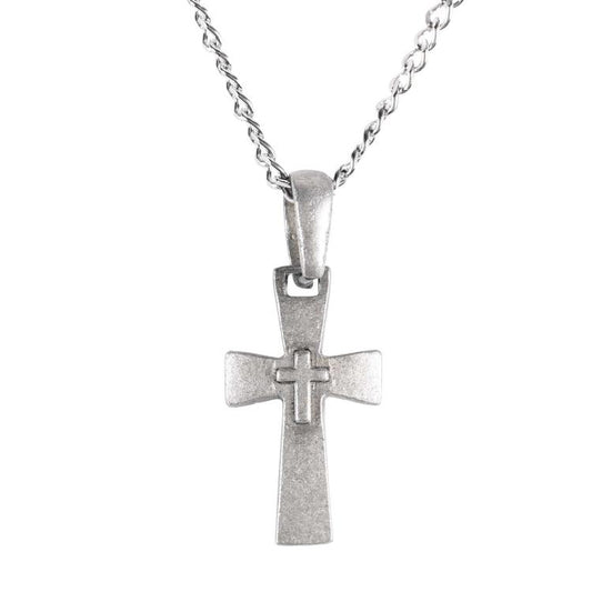 Raised Cross On Cross Pewter Necklace, 21" Chain