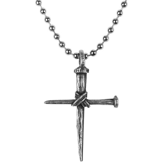 Medium Nail Cross With Center Wire Necklace, 21" Chain