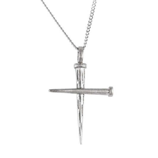 Pewter Nail Cross Boy's Necklace, 18" Chain