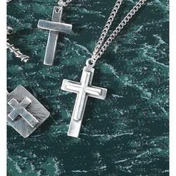 Pewter Double Cross Stainless Steel Necklace, 24" Chain