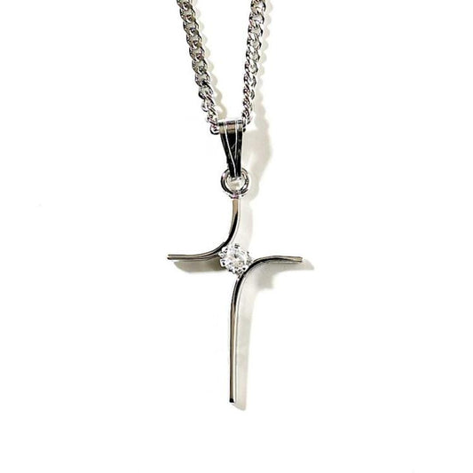 Floating Cross Silver Plated Necklace, 18" Chain