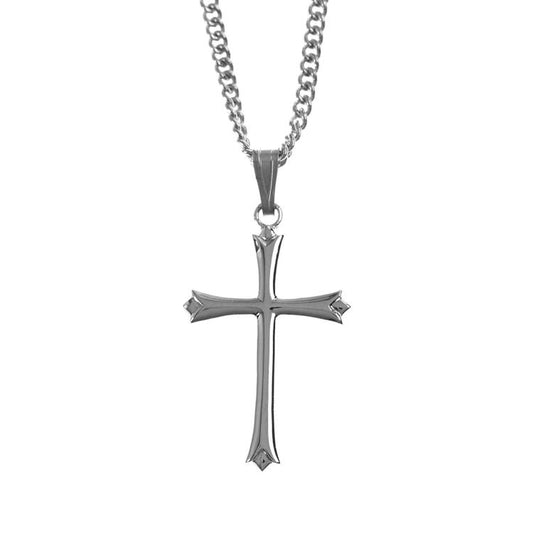 Silver Plated Bud Cross/Bale Necklace, 18" Chain