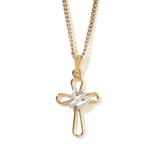 Small Open Petal Cross W/Dove Necklace, 18" Chain