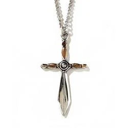 Two Tone Sword Cross Ox Necklace, 18" Chain