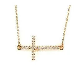 Sideways Cross Gold Necklace, 18" Chain