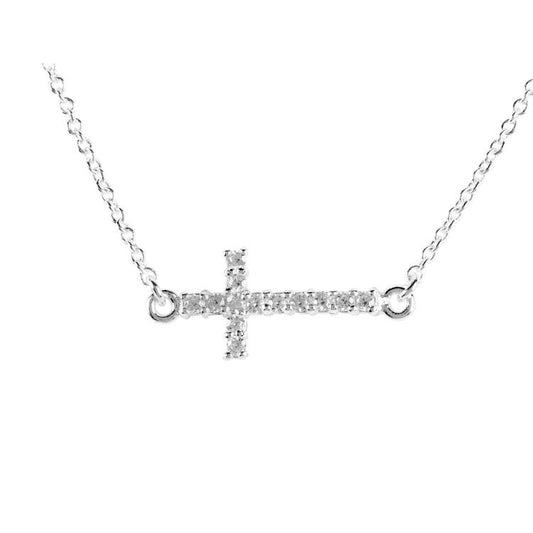 Dainty Sideways Cross Necklace, 18" Chain