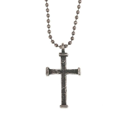 Brass Oxide Box Cross Necklace, 24" Chain