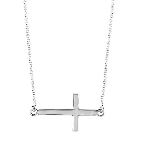 Silver Plated Sideways Cross Necklace, 18" Chain
