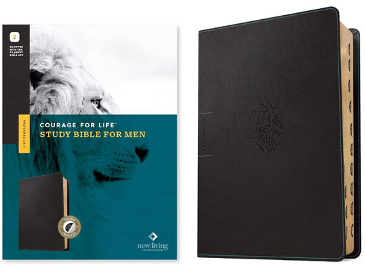 NLT Courage For Life Study Bible For Men, Filament-Enabled-Onyx Lion LeatherLike Indexed