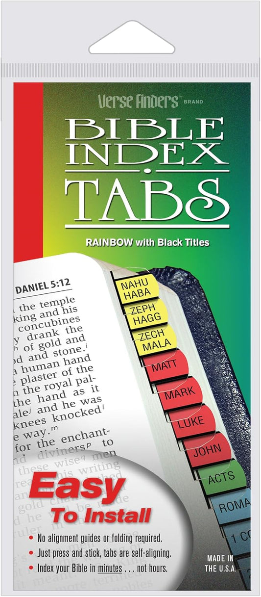 Rainbow Verse Finder Bible Tabs | Easy to Install, Self-Aligning, Just Press & Stick | Color-Code | Horizontal Text | Complete Set of Tabs for The Old & New Testaments