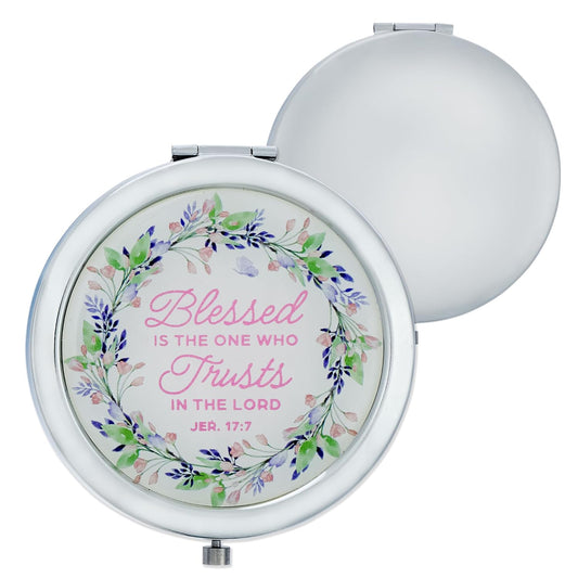 Blessed is the One Purple Floral Compact Mirror - Jeremiah 17:7