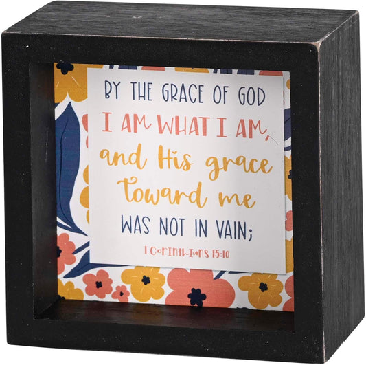 By the Grace of God Double Sided Standing Tabletop Plaque, 4" x 4"