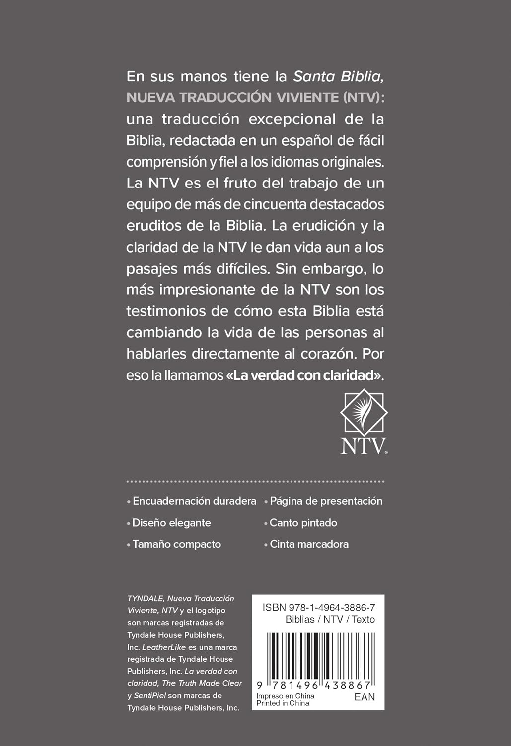 Santa Biblia NTV, Edición compacta, Salmo 23 (SentiPiel, Gris)