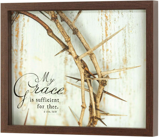 My Grace is Sufficient for Thee Glass Framed Shadowbox Brown 15" x 12"
