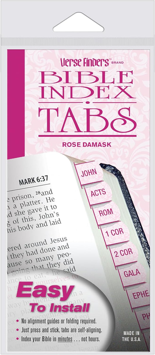 Rose Damask Verse Finder Bible Tabs | Easy to Install, Self-Aligning, Just Press & Stick | Horizontal Text | Complete Set of Tabs for The Old & New Testaments