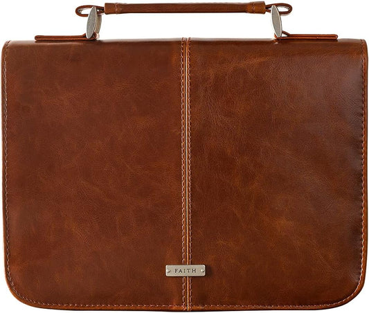 Faith Honey-brown Faux Leather Bible Cover with Badge, Large