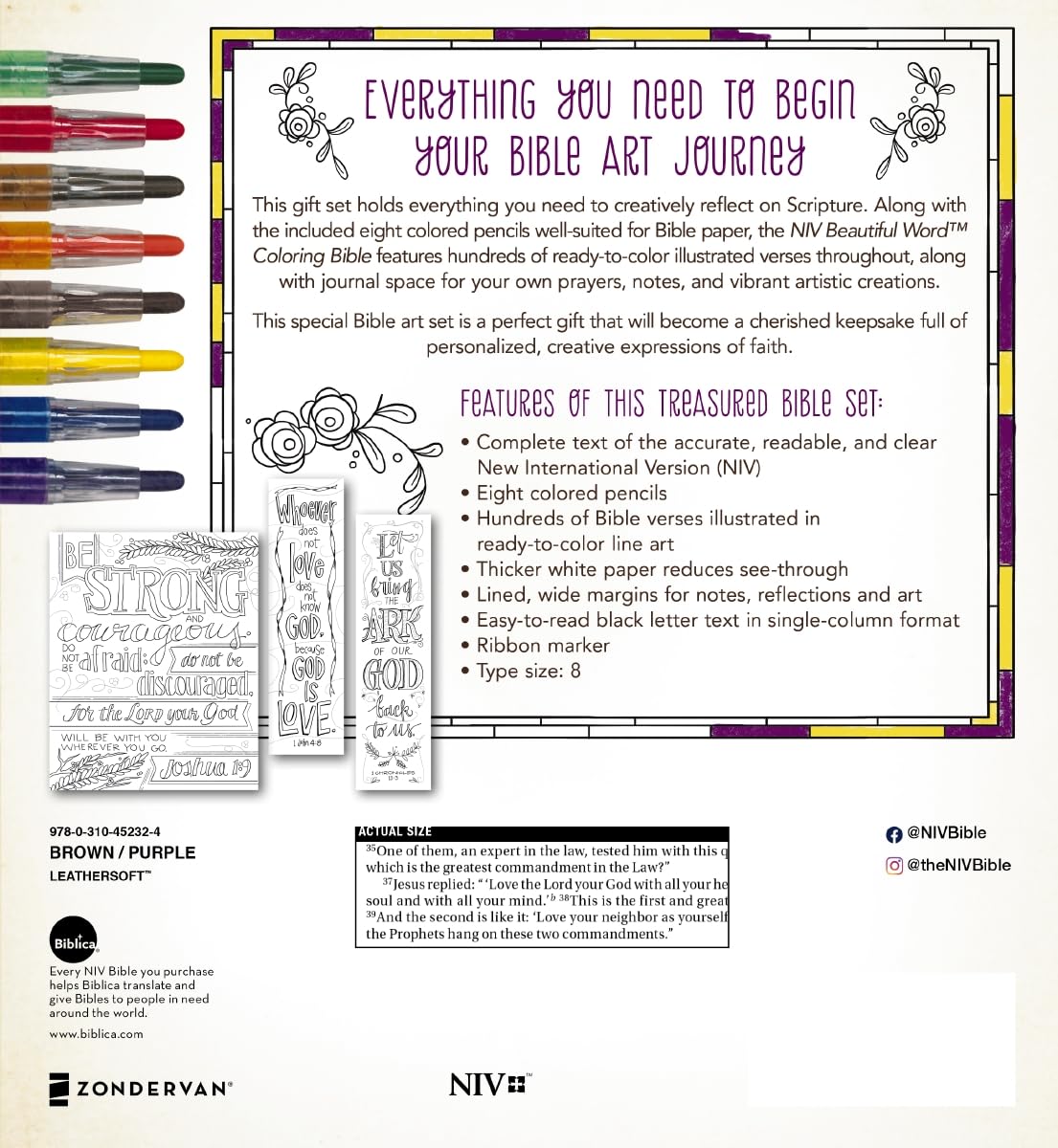 Niv, Beautiful Word Coloring Bible and 8-Pencil Gift Set, Leathersoft, Brown: Hundreds of Verses to Color (Beautiful Word)