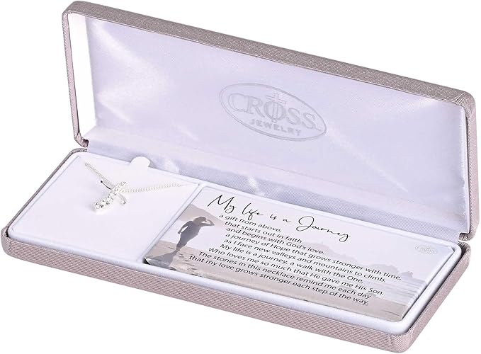 My Journey Cross Necklace, 18 inch, Silver Plated Stainless Steel