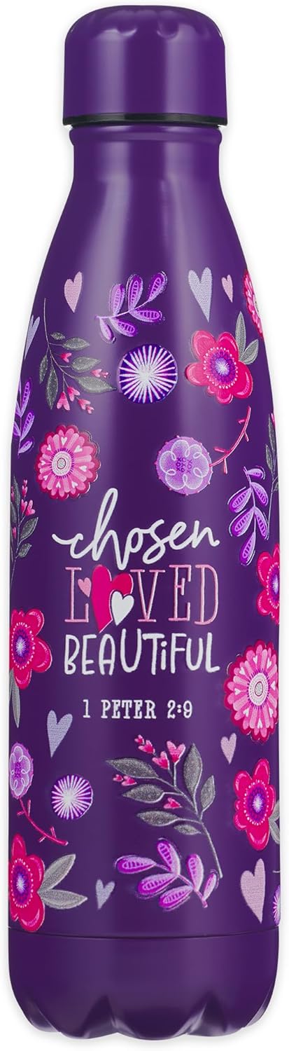 Chosen Loved Beautiful Purple Stainless Steel Water Bottle - 1 Peter 2:9