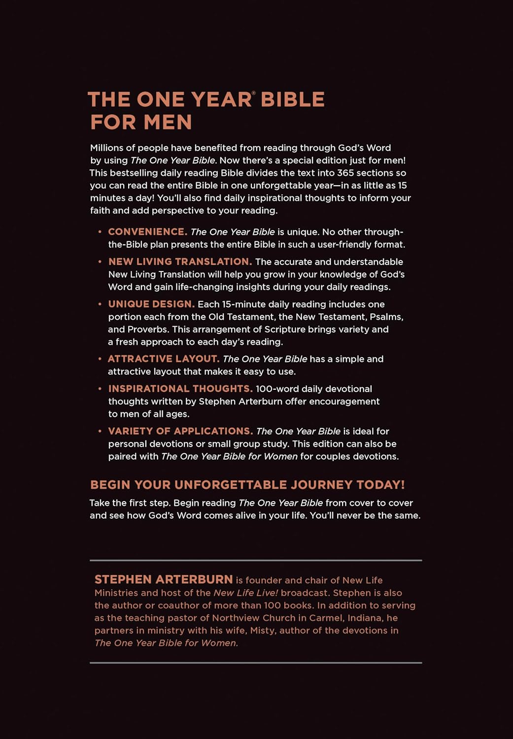 NLT The One Year Bible for Men (LeatherLike, Rustic Brown Mountain)