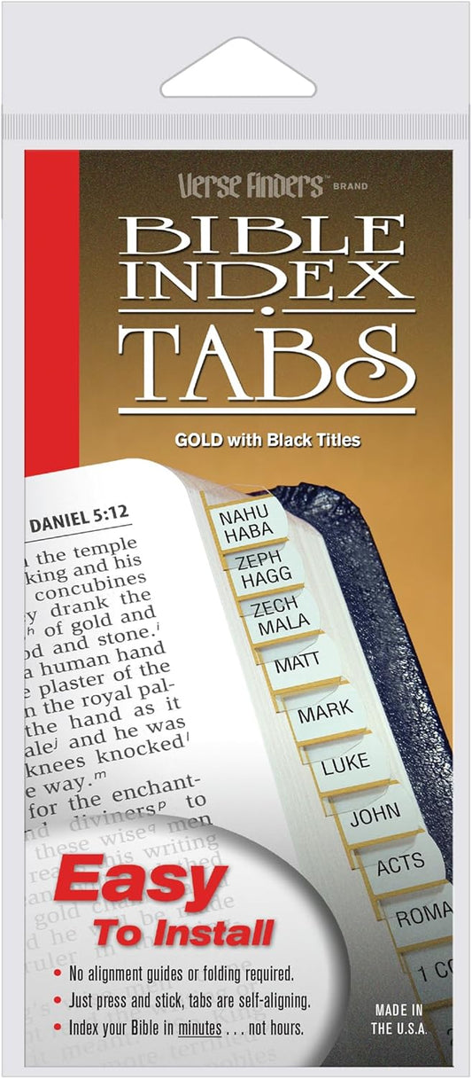 Gold Verse Finder Bible Tabs | Easy to Install, Self-Aligning, Just Press & Stick | Horizontal Text | Complete Set of Tabs for The Old & New Testaments