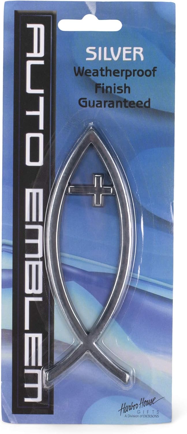Large Silver Christian Cross Fish Auto Emblem