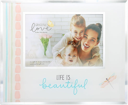 Life is Beautiful - Mirrored Glass Picture Frame, 4 x 6 inch Photo