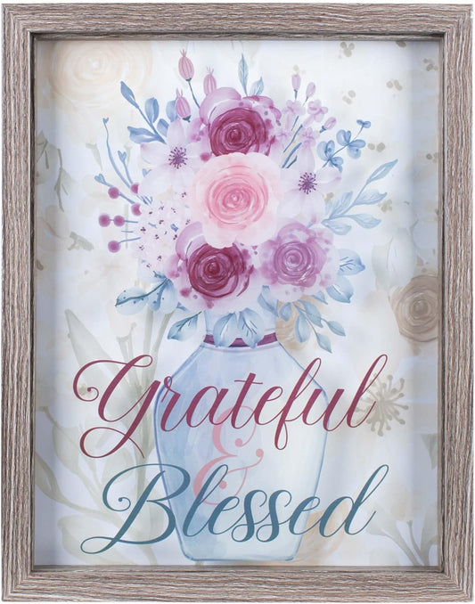 Grateful and Blessed Pink Floral 12 x 15 Inch MDF Decorative Wall Plaque