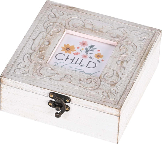 Child Of God- Wood Petite Musical Jewelry Box, Pink Yellow Flowers