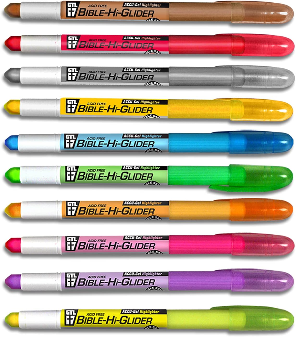 Accu-Gel Bible-Hi-Glider Inductive Bible Study Set | No Bleed Solid Gel Highlighter | No Smearing or Fading | Long Lasting Bright Translucent Colors (Set of 10)