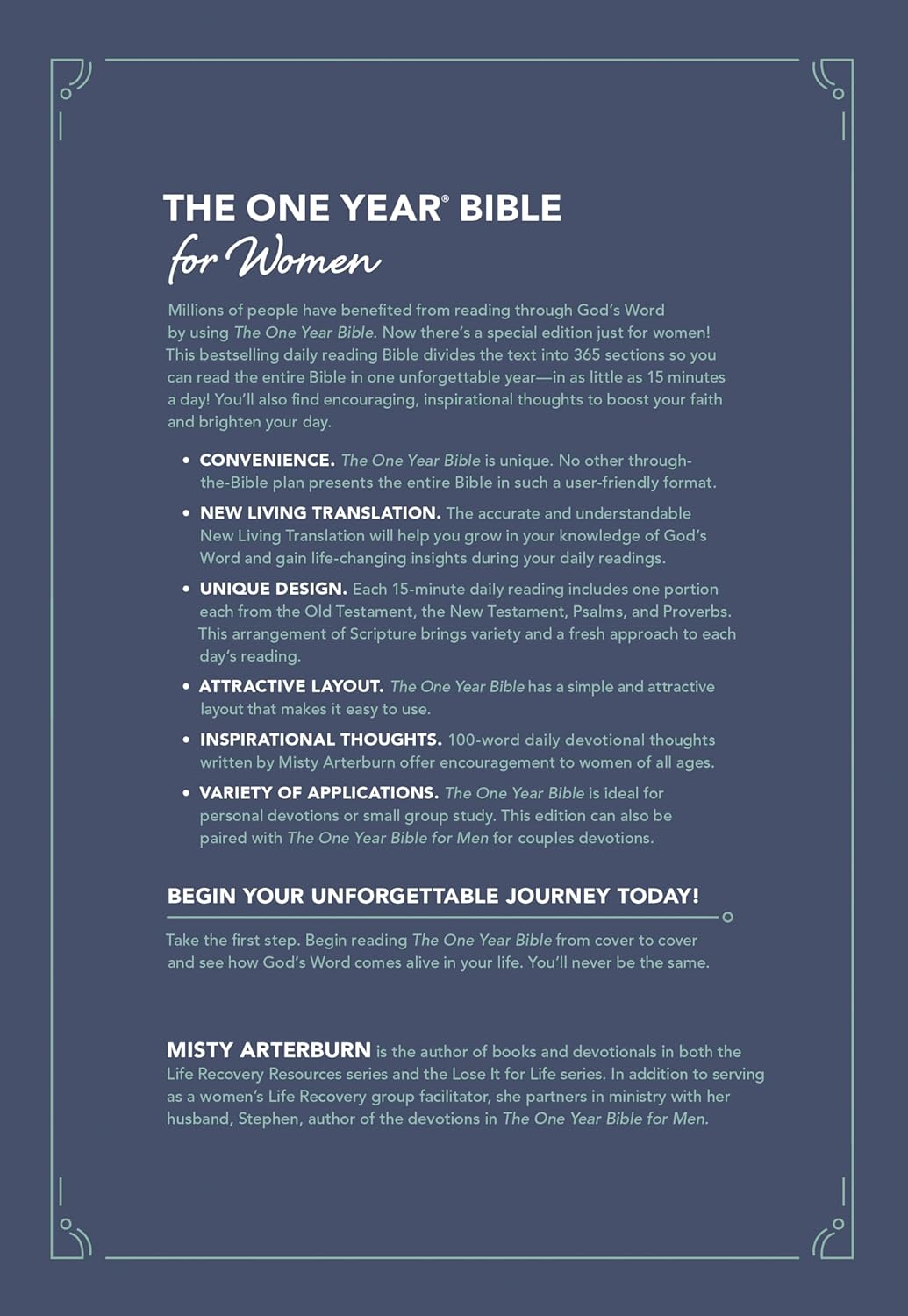 NLT The One Year Bible for Women (LeatherLike, Birdsong Teal)