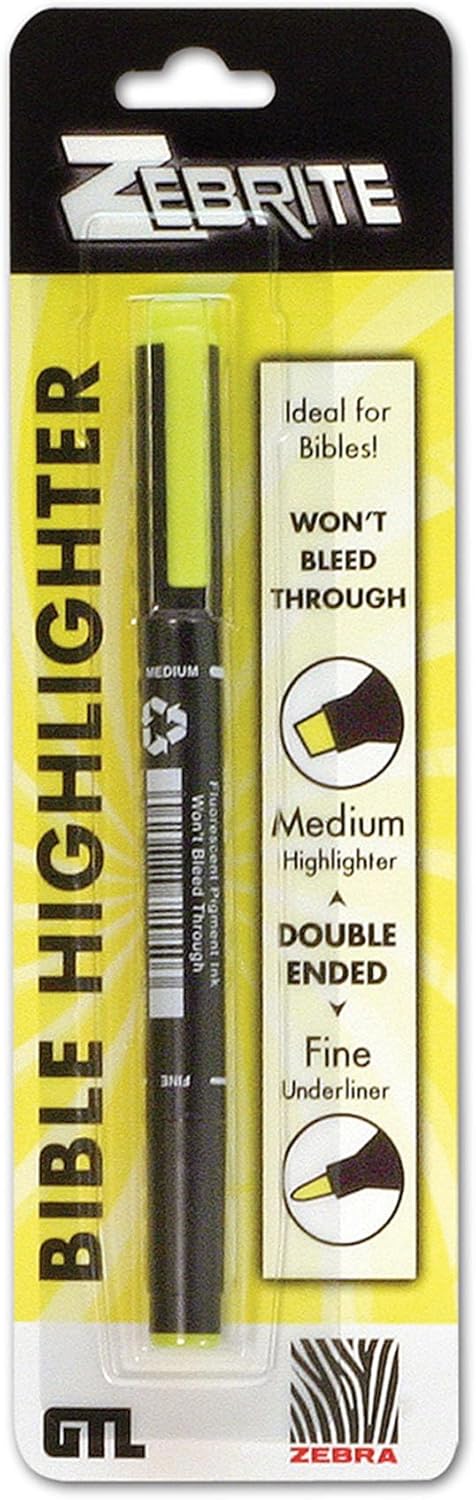 Zebrite Double Ended Bible Highlighter Set | No Bleed Pigmented Ink | No Fading or Smearing | Double Ended for Highlighting & Underlining |Yellow Ink