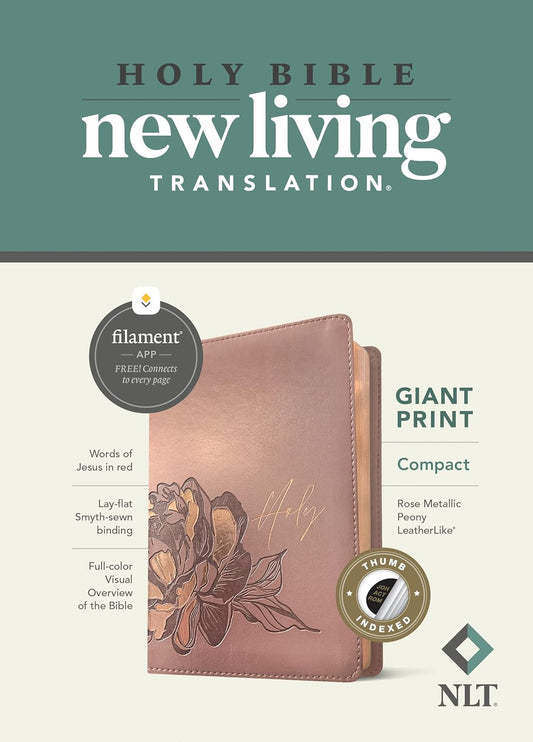 NLT Compact Giant Print Bible, Filament Enabled (LeatherLike, Rose Metallic Peony, Indexed)
