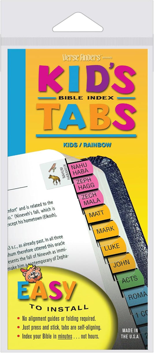 Kids Rainbow Verse Finder Bible Tabs with Animal Icons | Easy to Install, Self-Aligning, Just Press & Stick | Horizontal Text | Complete Set of Old & New Testaments Tabs