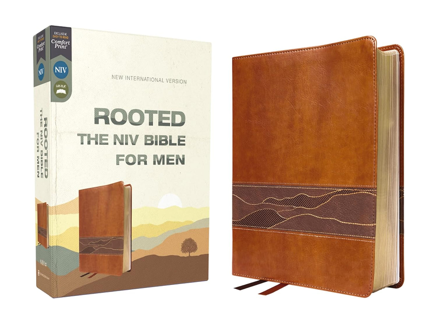 Rooted: The NIV Bible for Men, Comfort Print--soft leather- look, brown