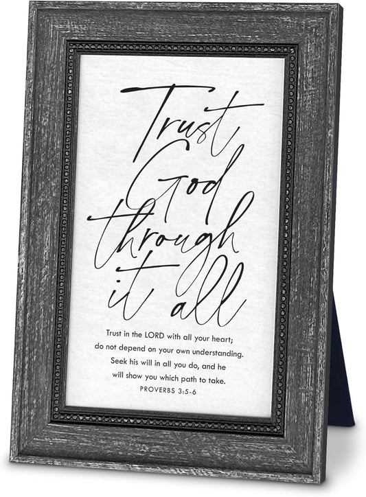 Trust God Tabletop Plaque Sign, 6 x 8.5 Inch Wood