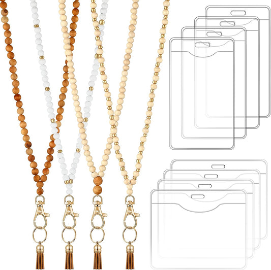 Wood Beaded Lanyards and Card Holder Set