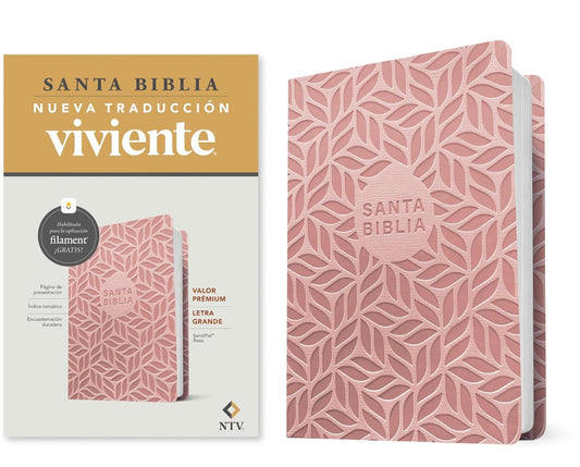 Biblia valor prémium NTV, letra grande con Filament (SentiPiel, Rosa) (Spanish Edition)