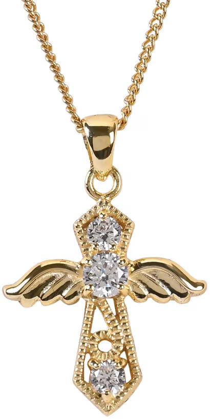 Necklace Angel Cross With CZs on 18L