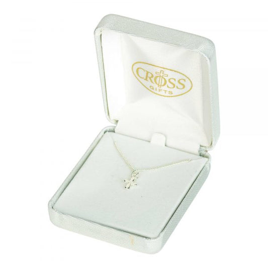 Mini Puff Cross Necklace, 13″ Chain