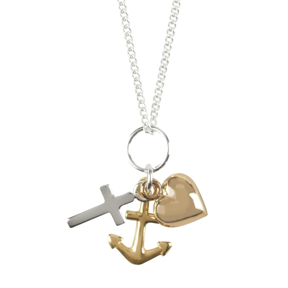 Necklace Cross Anchor Heart Tricolor 18L