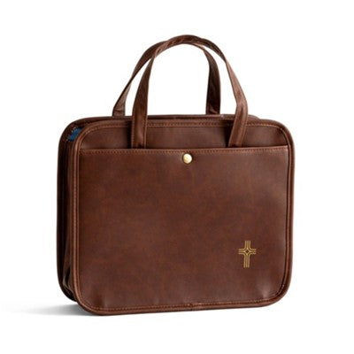 Gold Cross Bible Tote Bag, Faux Leather, Brown