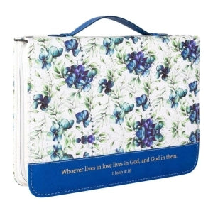 Blue Watercolor Flower Bible Cover (Large)