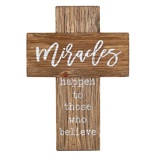 Miracles Happen Wall Cross-Fir Wood- (12″H)